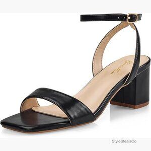 Low Block Heel Sandals with Ankle Strap, 2 Inch Square Open Toe Chunky Dressy